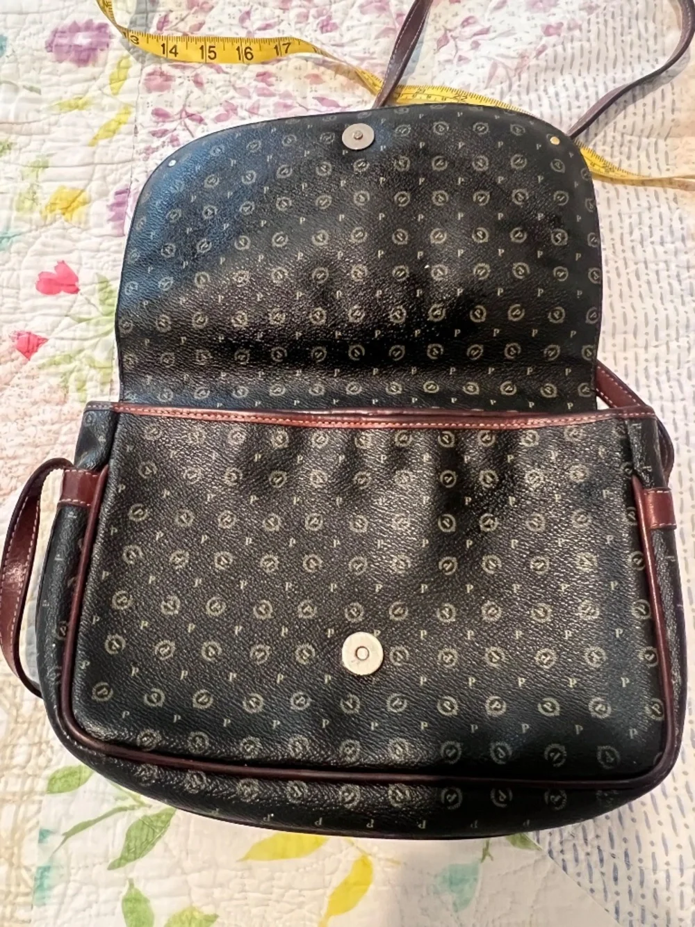 Vintage Pollini Made in Italy Monogram Leather Crossbody Bag